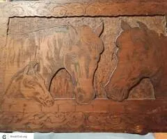 3 Horse hand carved art piece